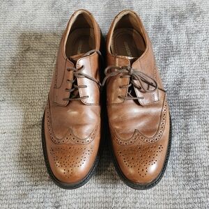 Johnston & Murphy Leather Lace Up Wingtip Dress Shoes Mens Sz  10.5M Camel Brown